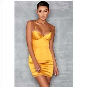 “ Courtesan” Satin mustard mini dress